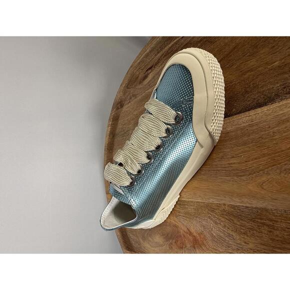 Sergio Rossi Metallic Blue Leather Sneakers EU 35 US 5 Lace Up Women’s NWB - Picture 9 of 11